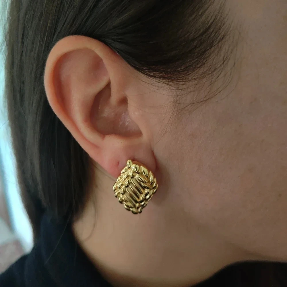 Creative Textured Geometric Square Studs Simple Chunky Color Zircon Heart Star Earrings Waterproof Aesthetic Designer Jewelry