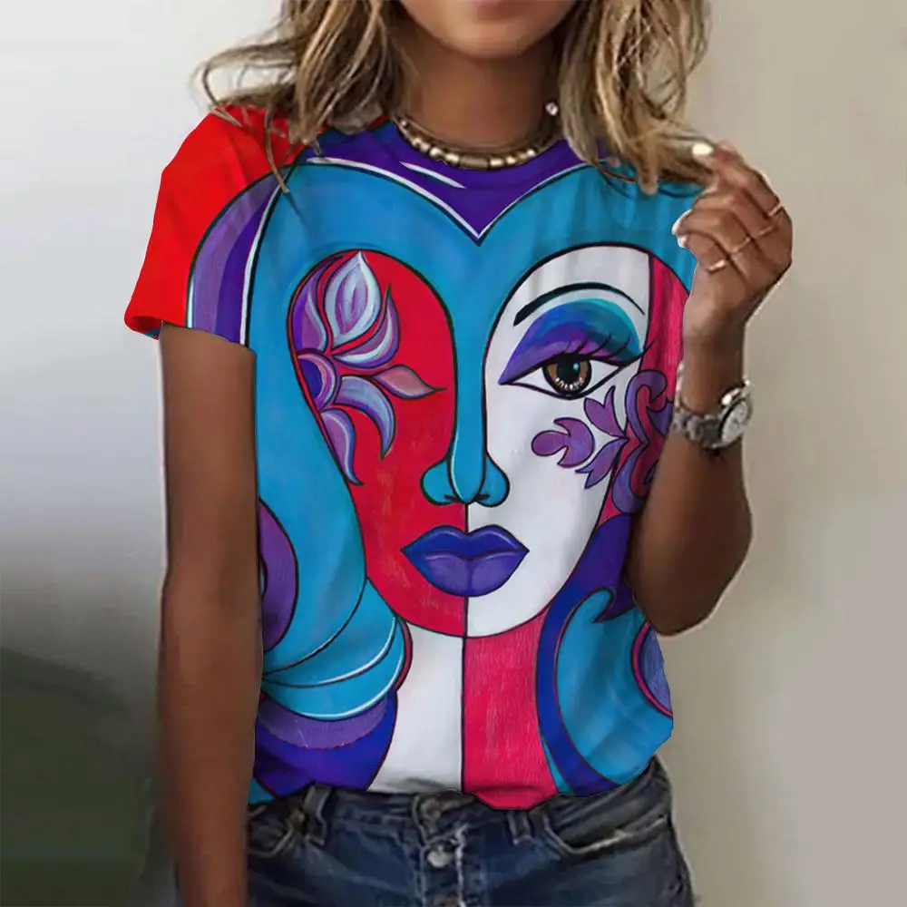 Dam t-shirt för sommar med 3d blommig tryck oversized topp_voghion.com
