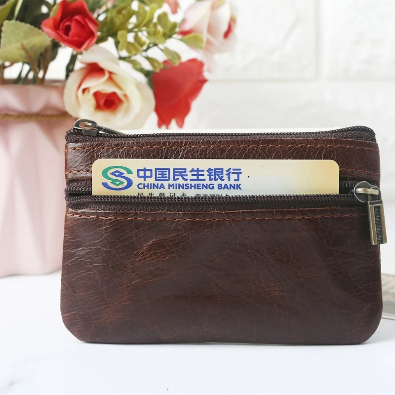Cowhide Coin Purse Zipper Mini Purse Vintage Leather Key Wallet Leather Key Holder Cowhide Wallet Pouch Coin key purse key holder coin purse