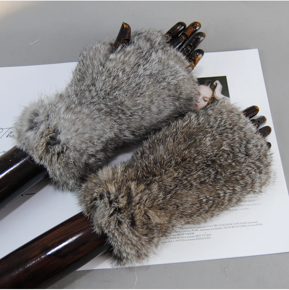 Hot Sale Winter Women Natural Real Rex Rabbit Fur Gloves Good Elastic Knitted Rabbit Fur Mittens Lady Real Rex Rabbit Fur Gloves