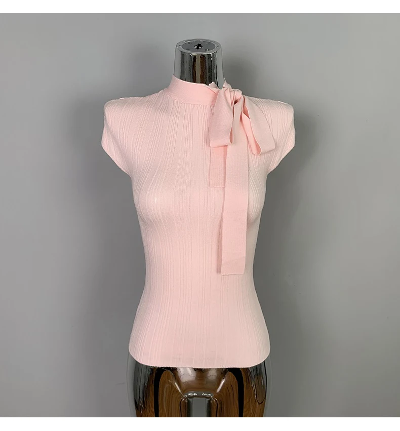 2026 frühling Sommer Slim Fit Sexy Gestrickte T-shirt frauen Tie-Band Mode Kurzarm Tops Elegante Temperament Vielseitig hemd – Detail 21