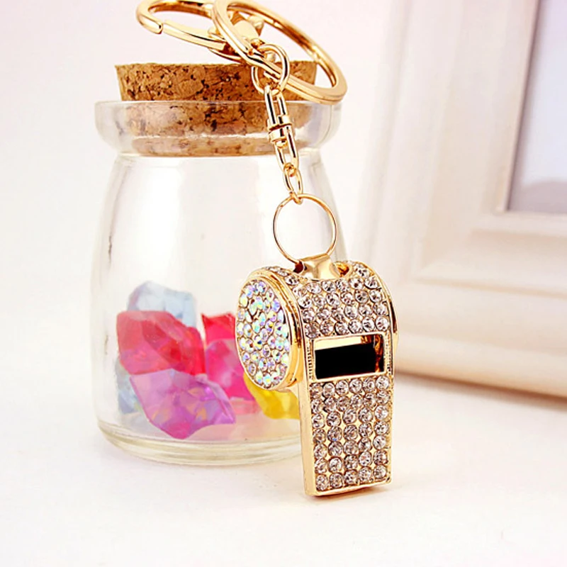 Fine diamond Ref Whistle Keychain Bag Hanging Accessory Whistle pendant rhinestone keychain