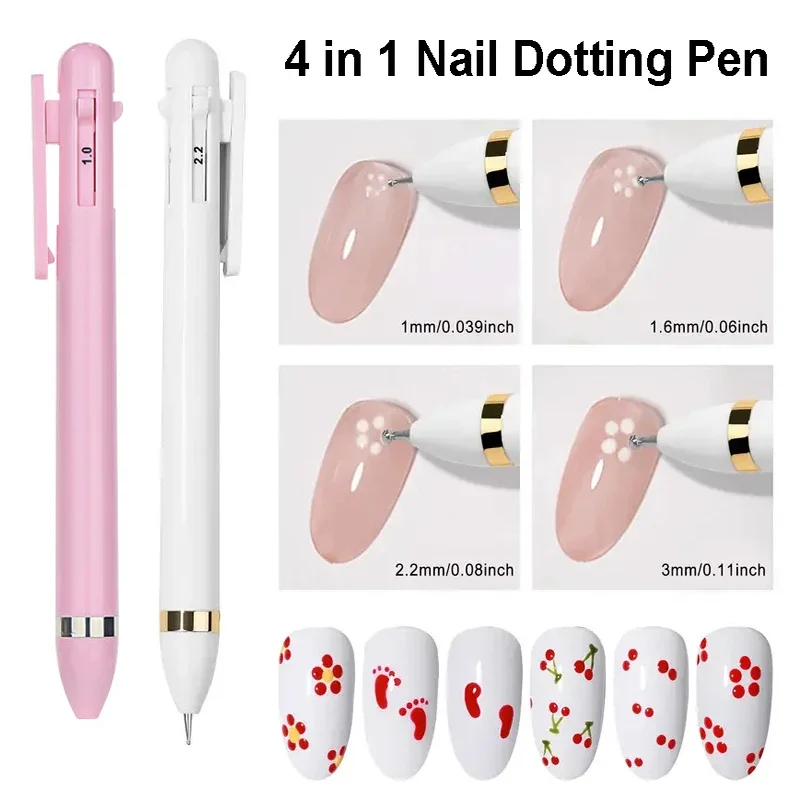 4 in 1 Nail Dotting Pen Creative DIY Nail Art Dotting Painting Tools Rotatable Ballpoint Dotting Tools Nail Point Drill Pen