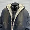 FEWQ Men's Padded Jackets New Fashion Denim Fleece Hooded Worn-out Zipper Patchwork Loose Winter Male Clothing Stylish 24F1011 3