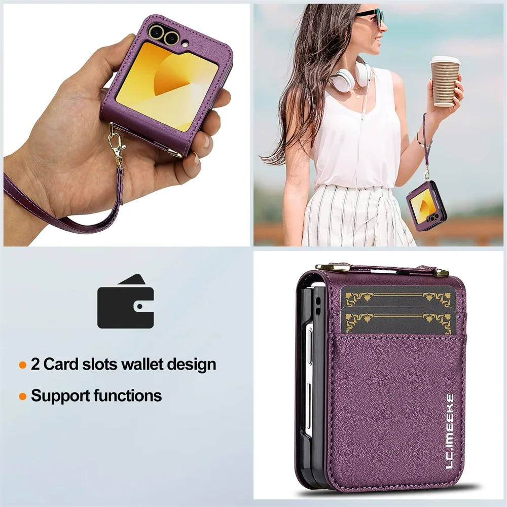Crossbody Wallet Case with Card Holder and Lanyard Strap - Leather Cover