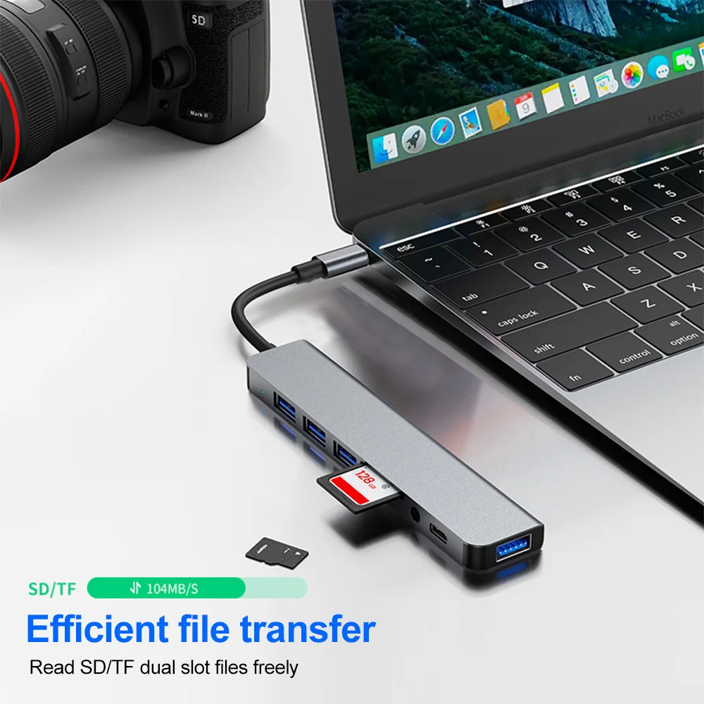 7-in-1 USB 3.0 HUB USB C HUB TYPE-C to USB SD TF Adapter 5Gbps  Fast Speed Tramsmission USB C Docking Station For PC MacBook