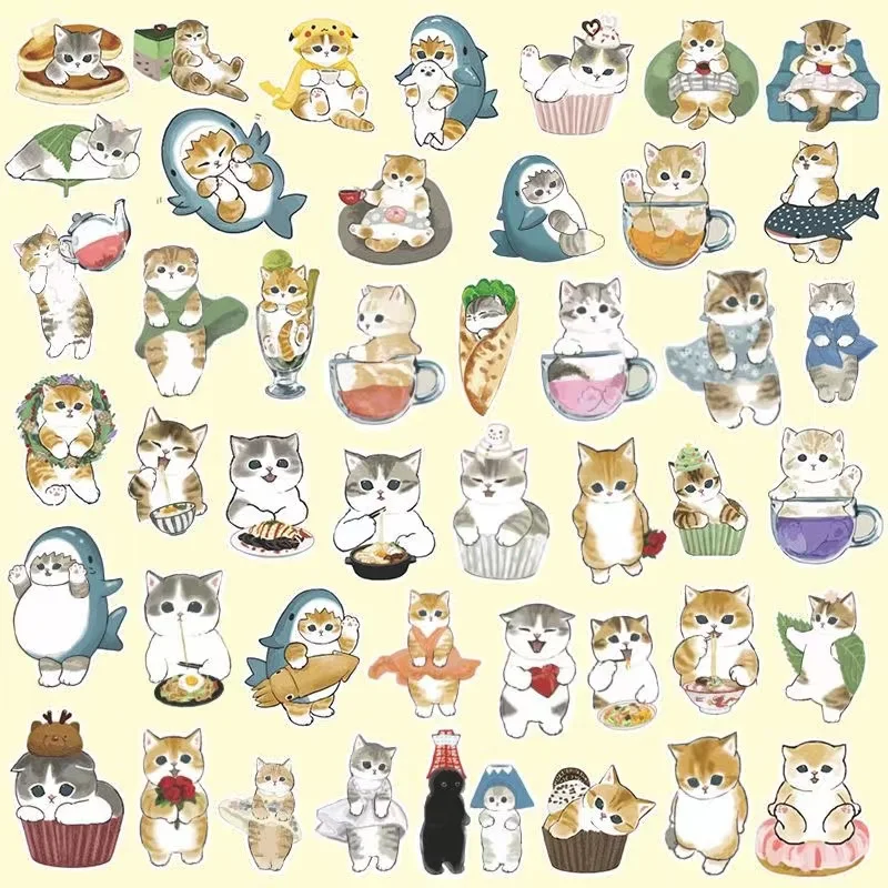 50/100pcs Cute Animal Cats Stickers Aesthetic Cartoon Decals DIY Scrapbook  Laptop Phone Case Funny Kawaii