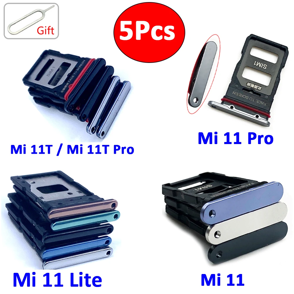 

5Pcs，Original SIM Card Holder Tray Chip Slot drawer Holder Adapter Socket + Pin For Xiaomi Mi 11T Mi 11 Lite Mi 11 Pro Ultra
