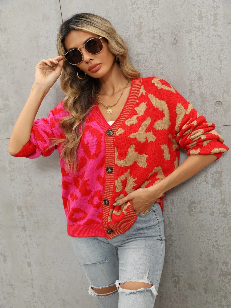 

Женский кардиган на пуговицах, трикотажный свитер с леопардовым принтом, уличная одежда с длинным рукавом, Осень-зима 2022