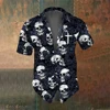 Skull Summer Men's Short Sleeve Shirt Street Fashion Tops Rose Skull Pattern Men's Casual Oversized Shirt 1