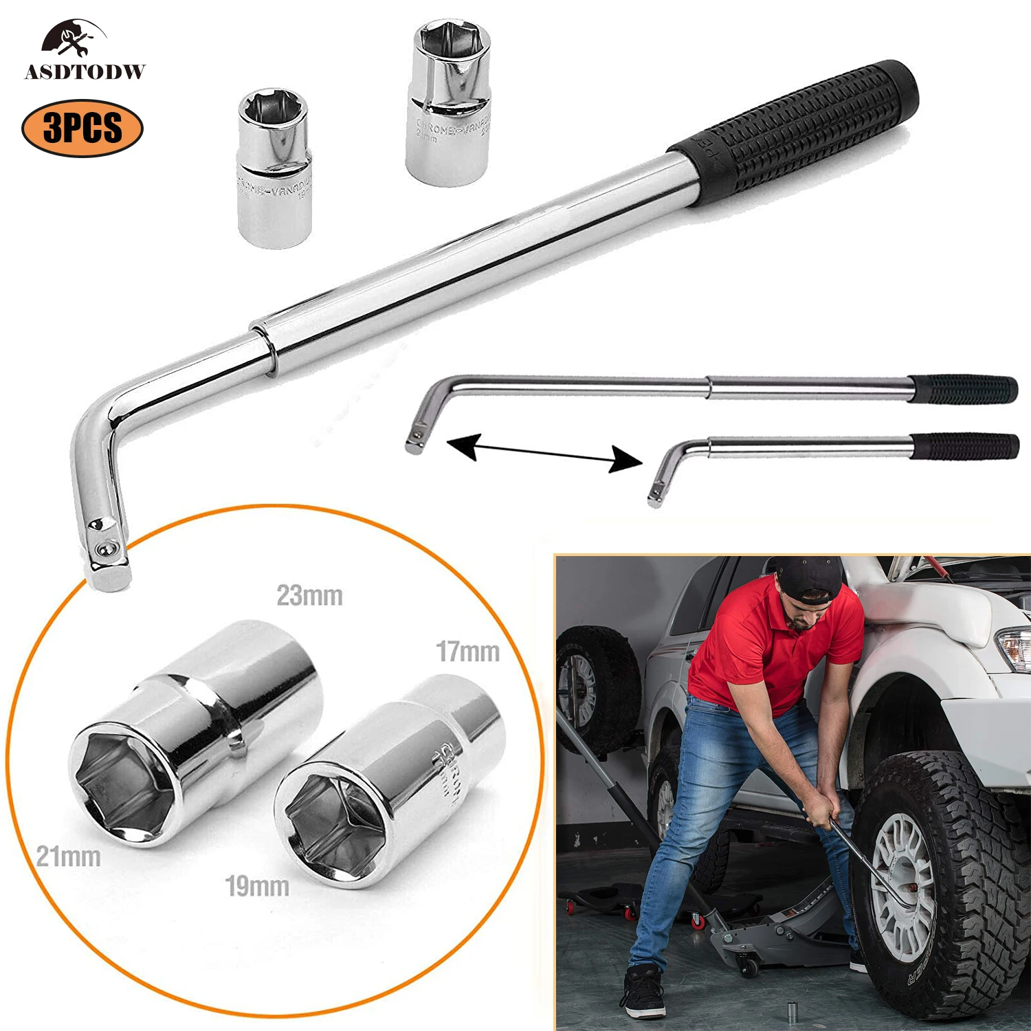 

Car Wheel Lug Nut Wrench with Anti-slip Handle,Telescoping Hex Key Socket Spanner Car Tire Repair Wrench 17/19/21/23mm