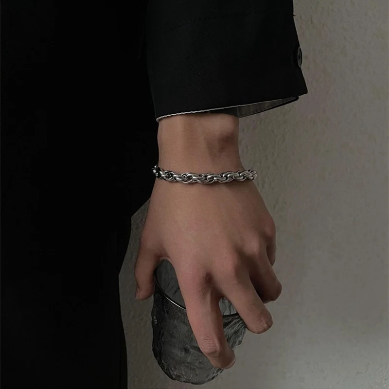 7MM Pure Titanium Twist Chain Bracelet Skin Friendly Braid Rope Bracelets for Men & Women 18 CM 3