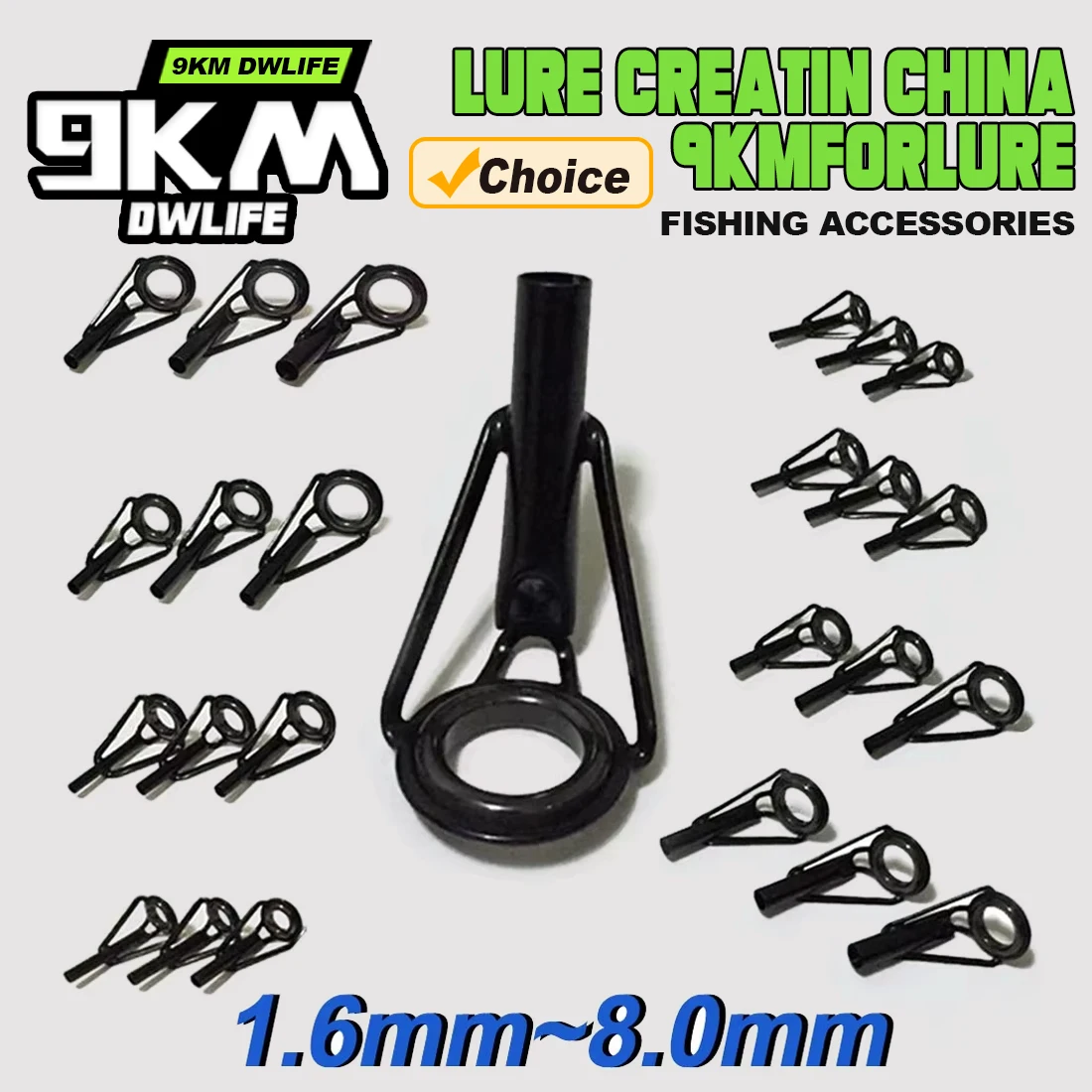 Kit réparation scions canne pêche 5 pièces anneaux céramique cadre acier noir building 6#~16#