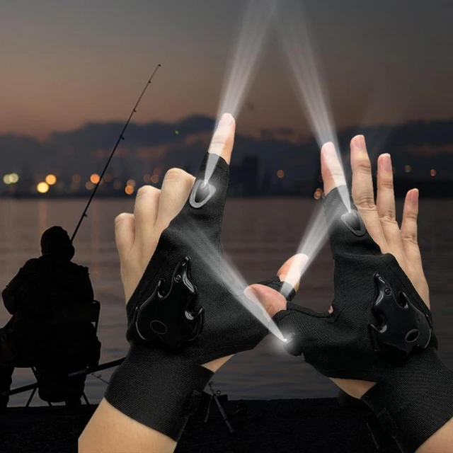 USB Charging Light Gloves 1 Pair Adjustable LED Fishing Gloves Night Work  Gloves with Lights Waterproof Elastic Flashlight Glove