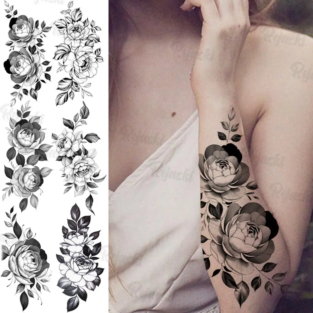 

Black Lotus Temporary Tattoos For Women Girls Realistic Rose Flower Flora Fake Tattoo Sticker Sexy Body Arm Tatoos Waterproof