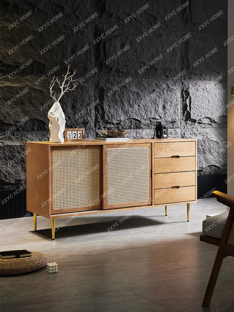 

Sideboard Cabinet Rattan Storage Cabinet Sliding Door Small Apartment Living Room Entrance Cabinet Tea