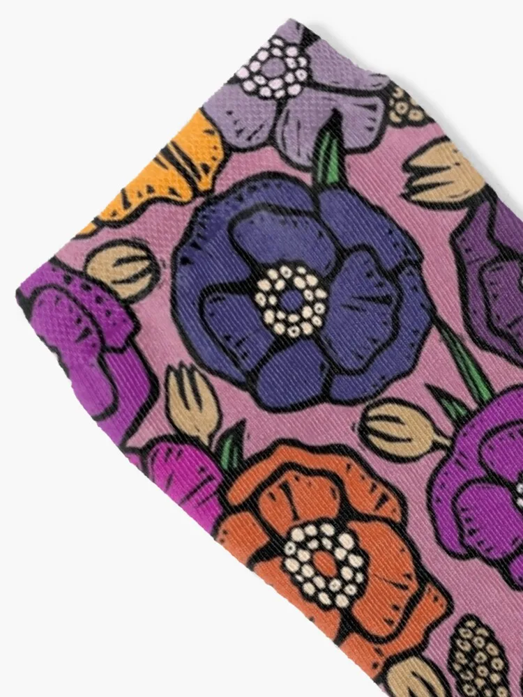 Purple Seventies inspired vintage flowers Socks Luxury Socks