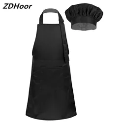 Mens Womens Chef Costume Set Unisex Adult Halter Lace-up Apron with Adjustable Cook Hat for Kitchen Restaurant Hotel Bakeshop