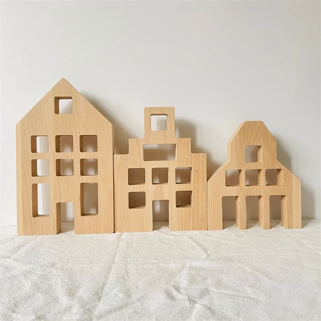 Dutch Wood Houses Lucite Cubes Blocks Rainbow Acrylic Building Blocks Color Street Open-ended Play Montessori Educational Toys 4