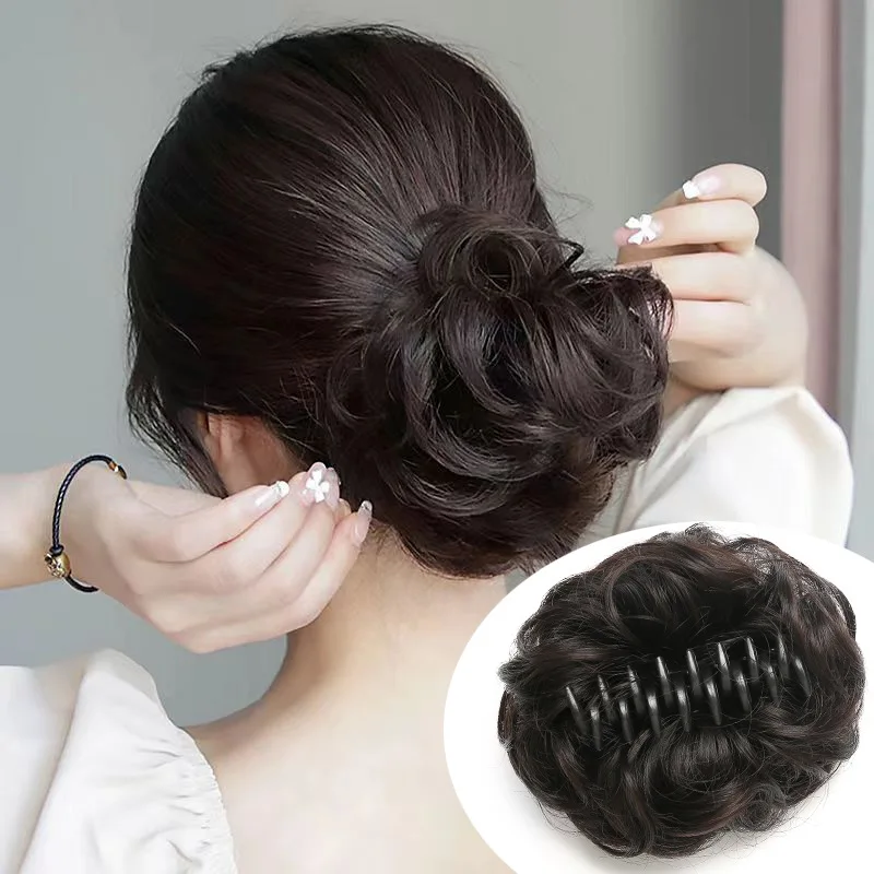 Synthetic Hair Bun Grab Clip in Chignon Hairpiece Curly Messy Ponytail Hair Extensions Scrunchie Hairpieces for Women messy bun hairpieces hair extensions bun hairpieces hair bun messy hairpiece ponytail hair extensions