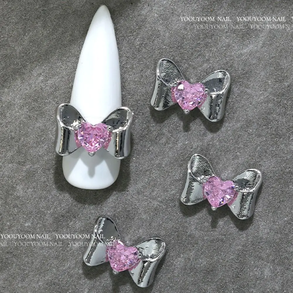 DIY Silver 3D Manicure Jewelry Bowknot Nail Charms Crystal Nail Rhinestones Art Metal Nail Art Decoration Decorate