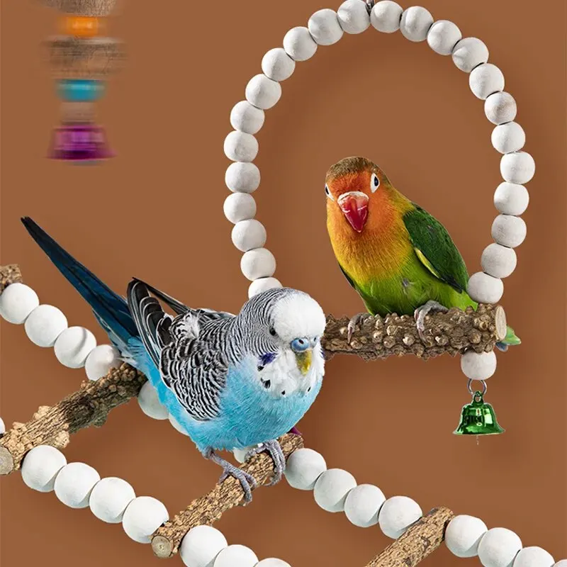 Bird Ladder Perch for Cage, Natural Wood Bird Parrot Perch Stand Parrot Bridge Climbing Chewing Toys for Small Medium