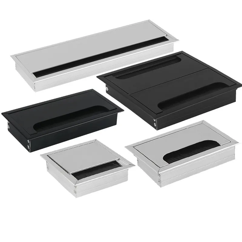 Liga de Alumínio Praça Computer Conference Table Rosqueamento Caixa Flip Cover Incorporado Fio Hole Cover Desktop Fiação Escova