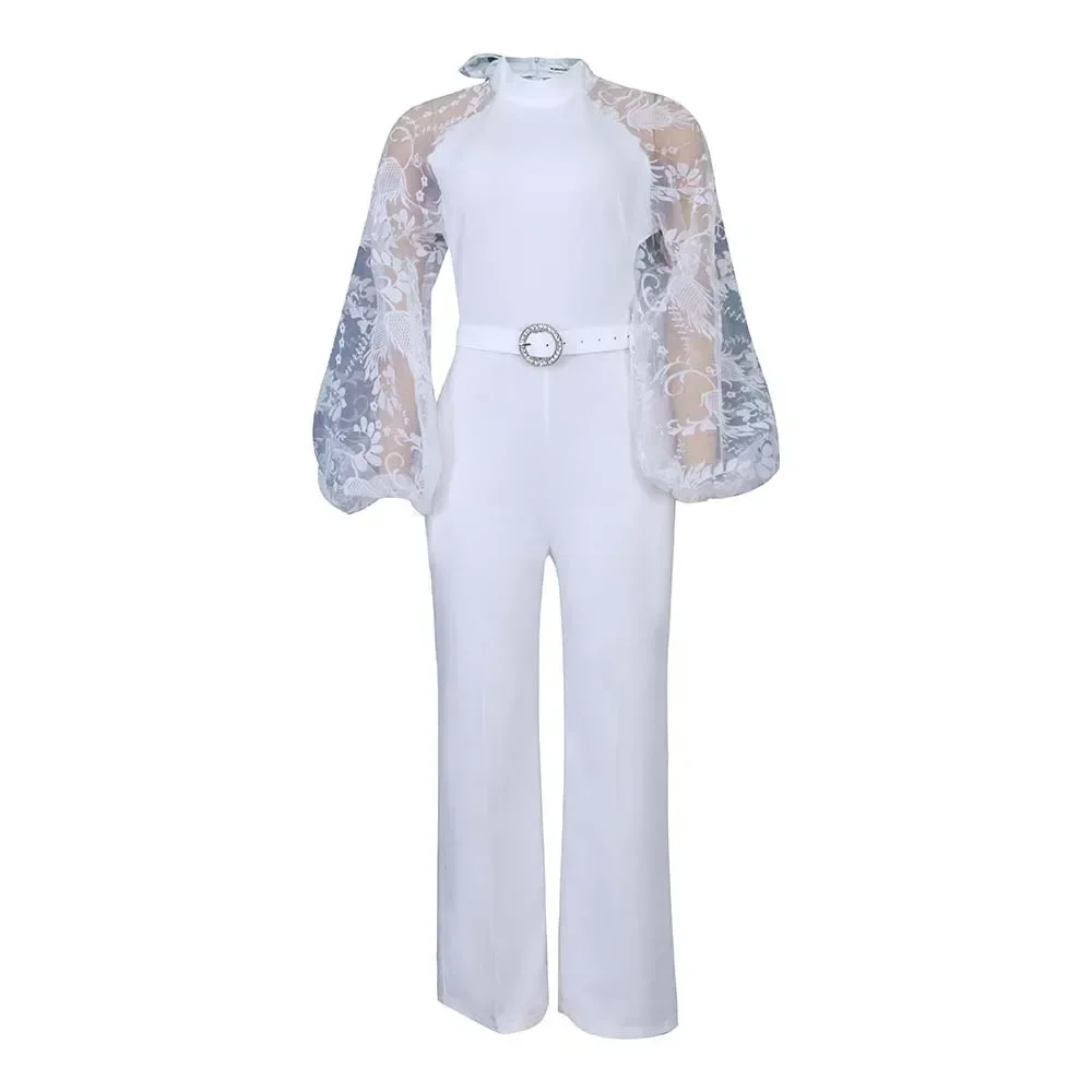 thumbnail image 1 of Mono de malla para mujer, peto blanco para fiesta, mono de encaje, nuevo mono de una pieza, manga larga, pantalones largos de verano, Y2k, primavera, trabajo, 1 of 5