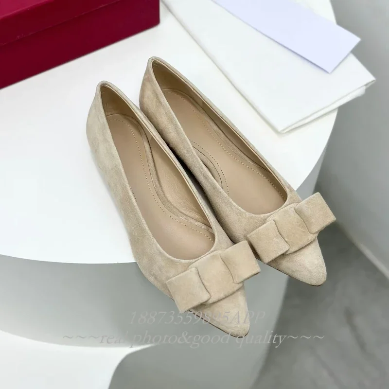 Spring and autumn, bow single shoe women's shoes, cowhide headdress, shallow mouth, comfortable wedge heels 6