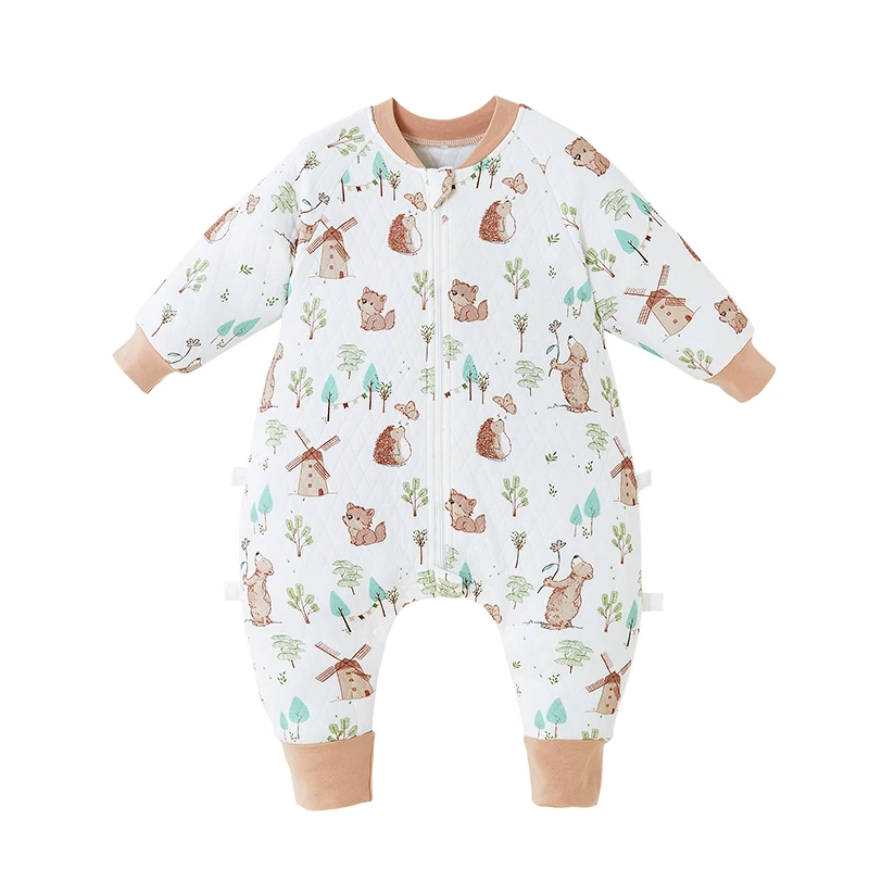 Spring Autumn Baby Girl Cotton Onesies Toddler Cute Cartoon Pajamas Zipper Neck Prontection Sleepwear