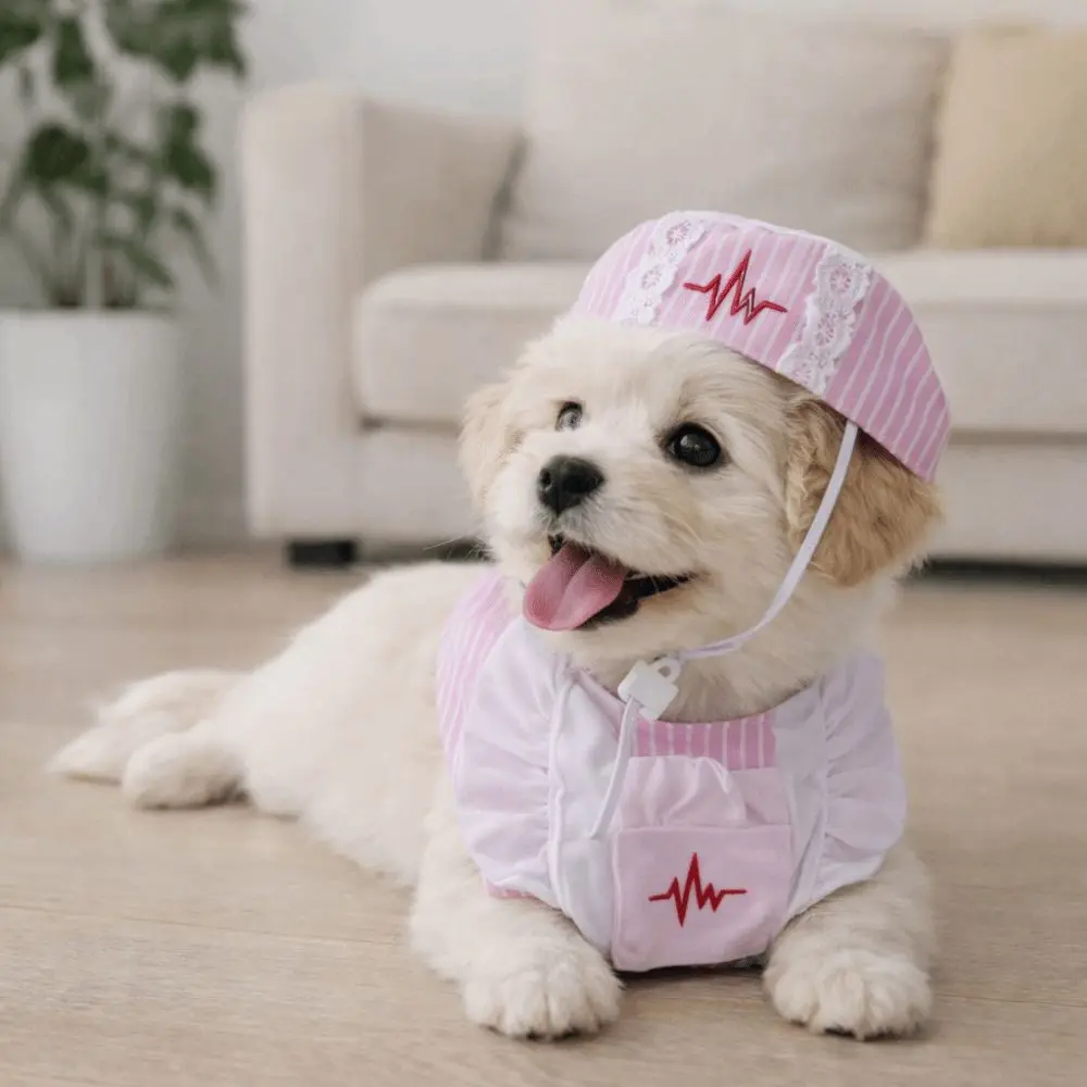 재미있는 고양이 간호사 의상 조절 가능 통기성 고양이 변신 드레스 간호사 모자 애완동물 핑크 유니폼 사진 장식