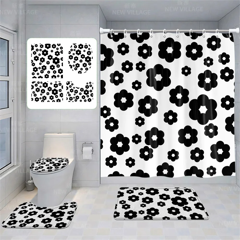 Home shower curtains bathroom Decora waterproof fabric non-slip bathmat water absorption curtain Modern geometric nordic simple 3