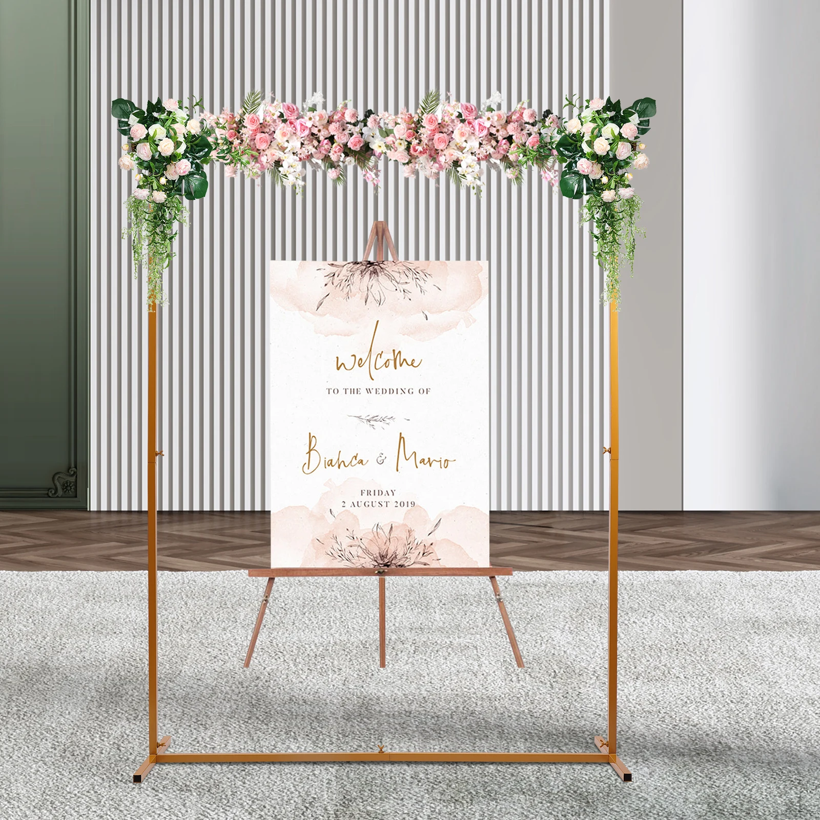 2*1.5M Wedding Arch Stand Base Metal Square Garden Backdrop Frame Flower Balloon Decor Rack Gold Birthday Party Event