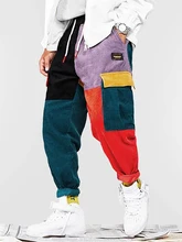  Hip Hip Pants Vintage Color Block Patchwork Corduroy Cargo Harem Pant Streetwear Harajuku Jogger Sweatpant Cotton Trousers 2019 
