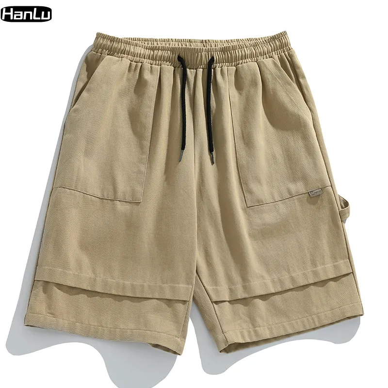 2023 New Summer Men's Layered Ribbon Design Cotton Shorts Men's Loose Multi Pocket Shorts Casual  Clothing Y2k