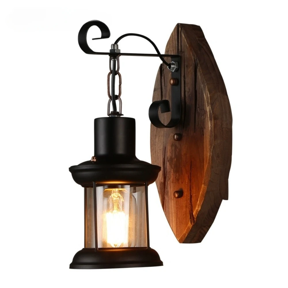 

Vintage Loft Solid Wood Creative Personality Bar Nostalgic Cafe Restaurant Boat Wood Decorative Wall Lights Lamp for Bedroom