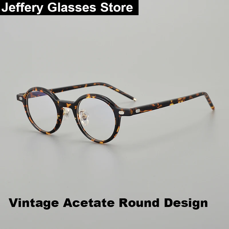 

Handmade Acetate Titanium Glasses Frame Men Women Retro Round Ultralight Eyeglasses Myopia Prescription Reading Eyewear Gafas