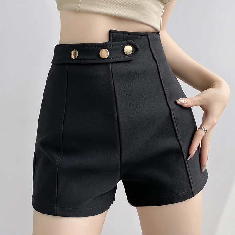 QOERLIN Asymmetrical High Waist White Shorts Women 2024 New Summer Elegant Casual Slim-Fit Shorts Back Zipper Fly Pants Korean
