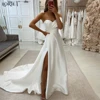 LORIE Luxury Solid Wedding Dresses One Shoulder Side Slit Satin A-Line Evening Prom Dress Shiny Off Shoulder Pleated Bride Gowns 1