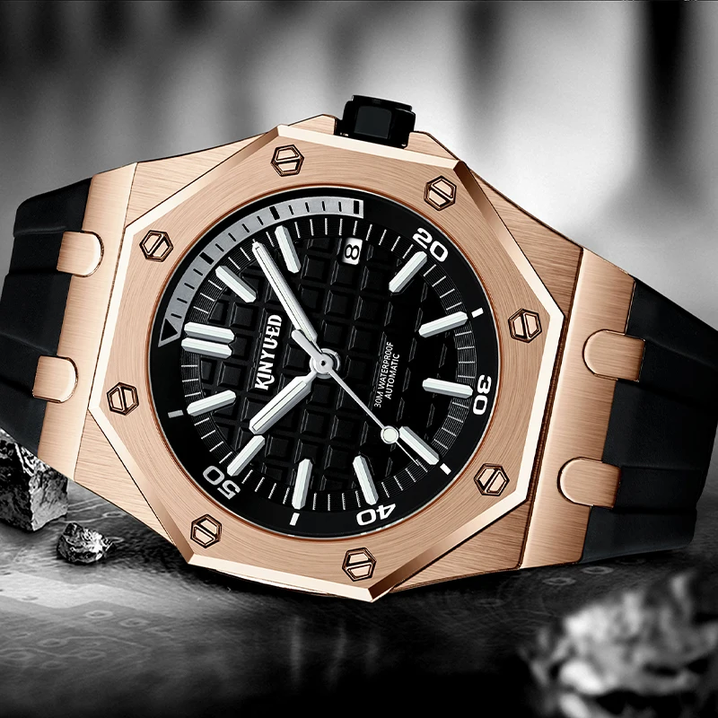 Kinyued Men 30m Waterproof Watches Mens Mechanical Automatic Date Display Analog Watch For Man Waterproof Bracelet Wristwatches