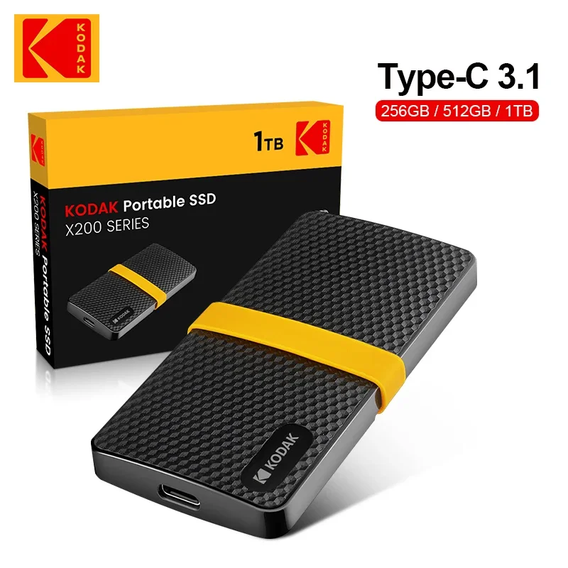 External Hard Drive KODAK X200 External Hard Drive HD Externo 1TB USB3.1 Mini Portable SSD 256B 512GB 1TB for Laptops Smartphone PS4 PC MAC TV