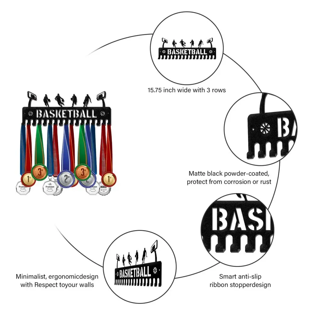Custom Fashion Basketball Medal Holder Display Hanger Rack Frame for Sport Race Metal Medal Hanger for Basketball Competitions