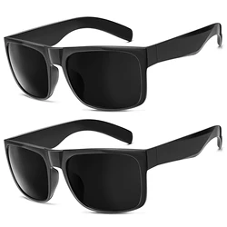 Maxjuli XL Wide Head Dark Black Men's Sunglasses - Extra Large Square Design (2pack Dark Black)