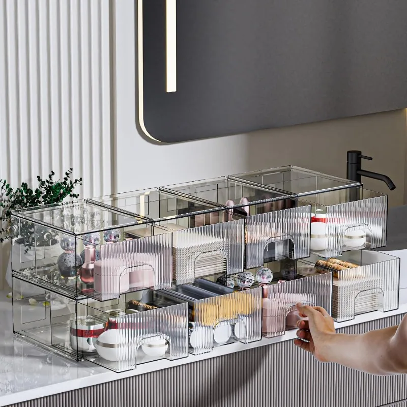 Clear Stackable Storage Drawer, Acrylic Drawer, Cosmetic Organizer, Plastic Organizer for Dresser, Under, Kitchen Cabinet, 5