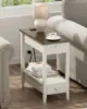 Farmhouse End Tables Living Room Set of 2, Narrow Side Table with Charging Station, White Sofa Bedside 5