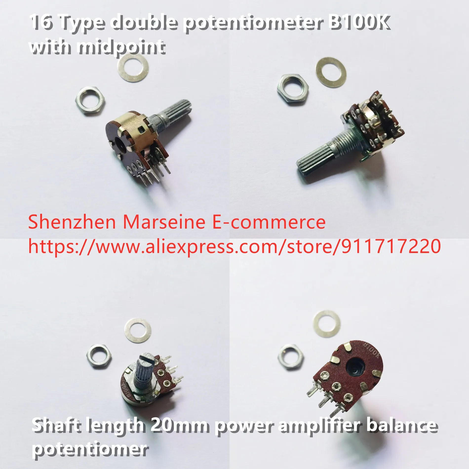 Nuovo Originale 100% 16 Tipo Doppio Potenziometro B100K Con Lunghezza Dell'Albero Medio 20Mm Interruttore Potenziometro Bilanciamento Amplificatore Di