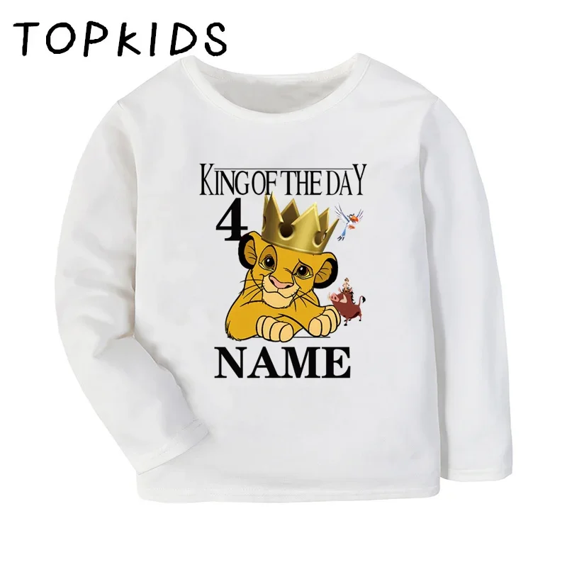 Customized Name Birthday T shirt King of the Day Lion Simba Print Boys Clothes Baby Girls Tops Kids Long Sleeve T-shirt,LKP2467 2