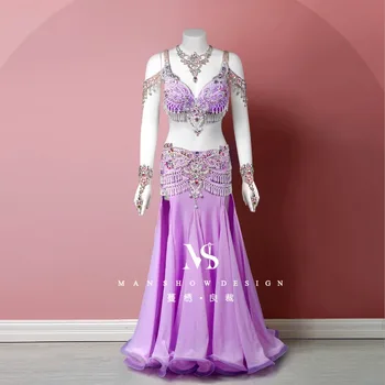 customized belly dance performance costume new sexy tassel shoulder chain bracelet necklace Oriental dance costume fish tail set