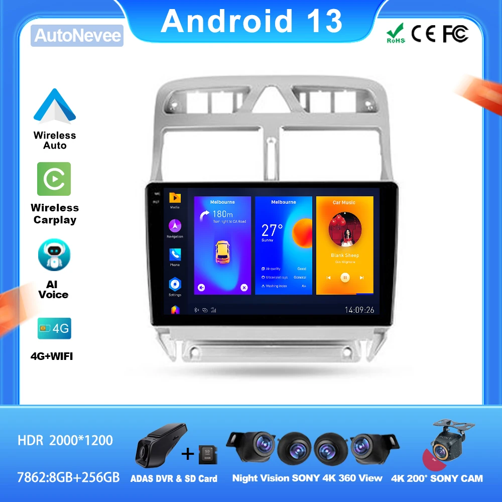 

Android For Peugeot 307 1 2001 - 2008 Car Auto Carplay Radio Stereo Multimedia Player Navigation Dash Cam Head Unit WIFI BT 4G5G