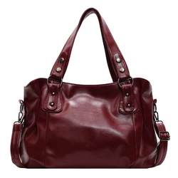 Luxurious Retro Soft PU Leather Shoulder Tote - Spacious Classic Crossbody Handbag (Wine Red)